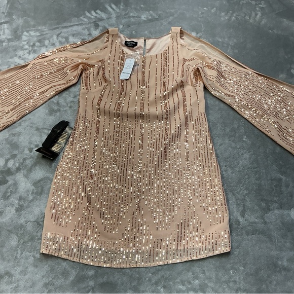 Bebe Sequin Peach Dress Arm cut outs womens XS - Picture 2 of 16